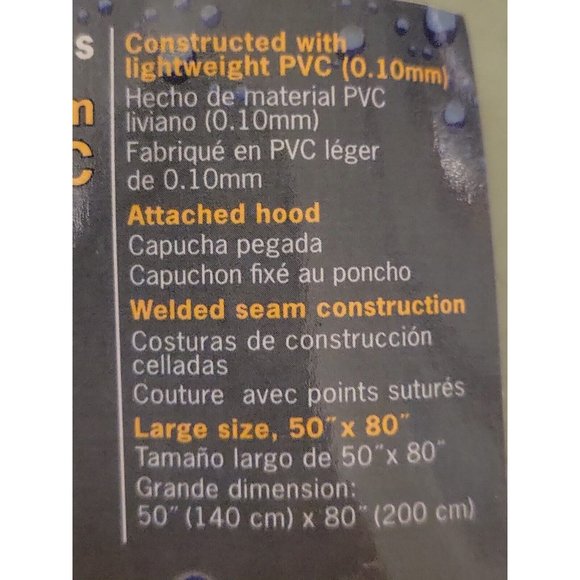 CLC Climate Gear PVC 0.10mm Weather Work Rain Poncho Gear One Size Large 50”x80” - Picture 2 of 2